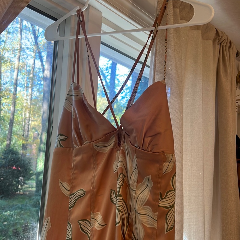 Silk floral strappy dress with slit